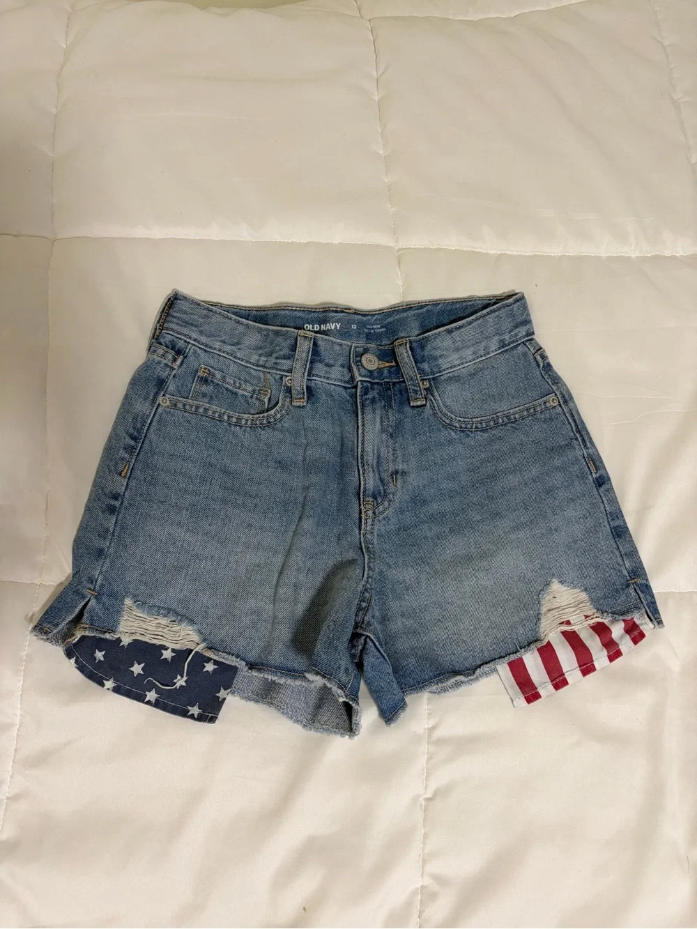 Old Navy Kids Blue Denim High-Rise Shorts American Flag Pocket Size 12